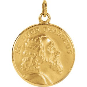 Rhodium Plated 14k Yellow Gold St. Jude Thaddeus Medal (15.25MM)