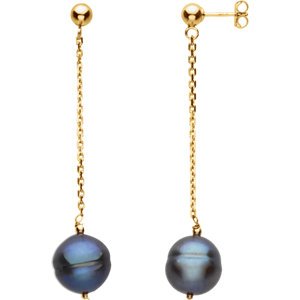 Freshwater Black Cultured Circle Pearl Earrings, 14k Yellow Gold (9-11 MM)