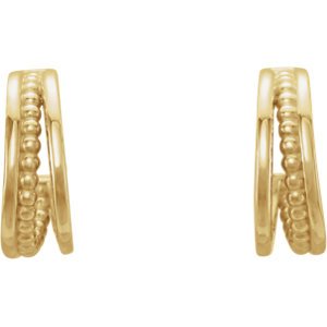 Beaded Triple Hoop Earrings, 14k Yellow Gold