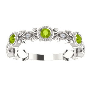 Peridot and Diamond Vintage-Style Ring, Rhodium-Plated Sterling Silver (0.03 Ctw, G-H Color, I1 Clarity)