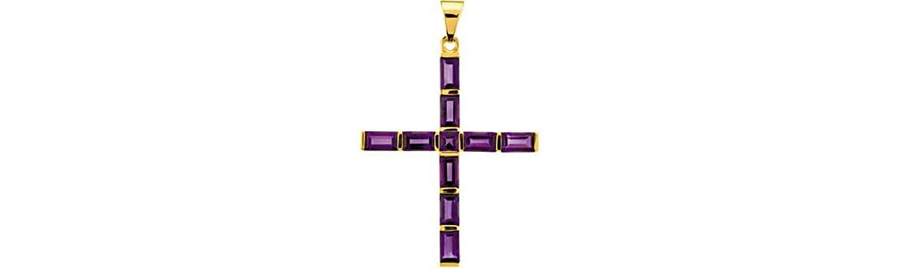 Genuine Amethyst 14k Yellow Gold Cross Pendant