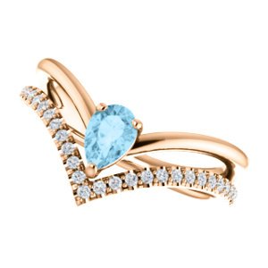 Aquamarine Pear and Diamond Chevron 14k Rose Gold Ring (.145 Ctw, G-H Color, I1 Clarity)