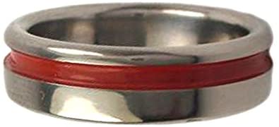 Red Grooved Pinstripe 5mm Comfort Fit Titanium Wedding Band, Size 8.5