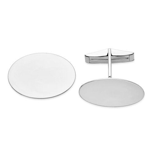 Rhodium-Plated 14k White Gold Oval Cuff Links, 17X23MM