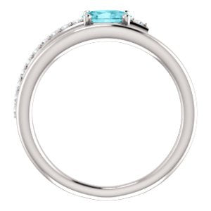 Blue Zircon and Diamond Bypass Ring, Sterling Silver (.125 Ctw, G-H Color, I1 Clarity)