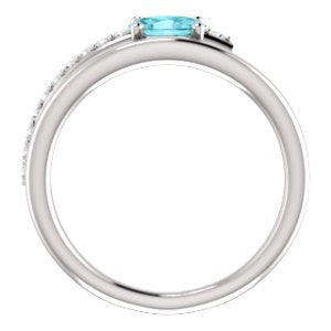 Blue Zircon and Diamond Bypass Ring, Rhodium-Plated 14k White Gold (.125 Ctw, G-H Color, I1 Clarity)