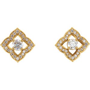 Diamond Halo-Style Clover Earrings, 14k Yellow Gold (.75 Ctw, GH Color, I1 Clarity)