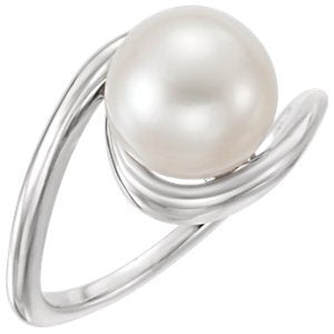Platinum White Freshwater Cultured Pearl Bypass Ring (9.5-10.00mm) Size 7