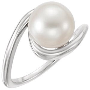 White Freshwater Cultured Pearl Bypass Ring, 14k White Gold (9.5-10.00mm) Size 7