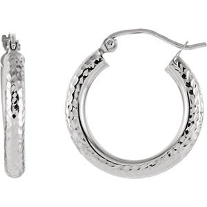 Diamond Cut Hoop Earrings, 14k White Gold