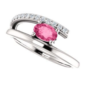 Pink Tourmaline and Diamond Bypass Ring, Sterling Silver (.125 Ctw, G-H Color, I1 Clarity)