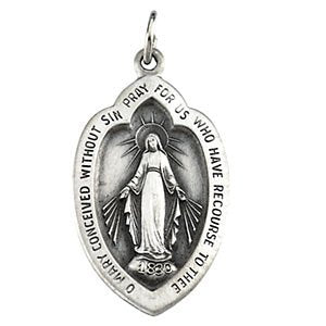 Sterling Silver Badge-Shaped Miraculous Medal (23x15 MM)