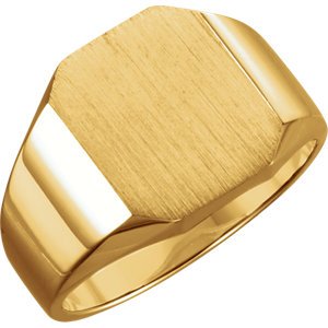 Men's 18k Yellow Gold Brushed Octagon Signet Ring, 14 X 12mm