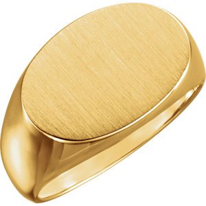 Men's 18k Yellow Gold Oval Brushed Signet Ring, 12 x 18mm, Size 10.25