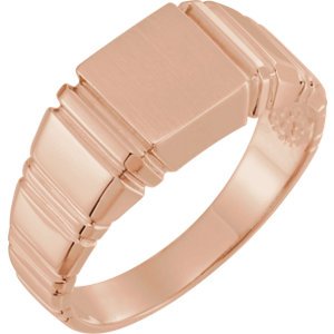 Men's Open Back Square Signet Semi-Polished 10k Rose Gold Ring (9mm) Size 10