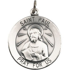 Rhodium Plated Sterling Silver Round St. Paul the Apostle Necklace, 18" (18.25MM)