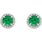 Emerald and Diamond Halo-Style Earrings, 14k White Gold (4MM) (.125 Ctw, G-H Color, I1 Clarity)