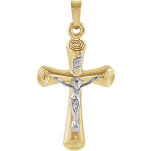 Two-Tone INRI Crucifix 14k Yellow and White Gold Pendant (22X15MM)