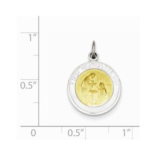 Rhodium-Plated Sterling Silver Vermeil Holy Communion Medal (25X22MM)