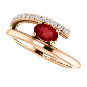 Chatham Created Ruby and Diamond Bypass Ring, 14k Rose Gold (.125 Ctw, G-H Color, I1 Clarity)
