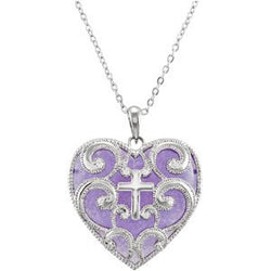 Sterling Silver and Purple Heart Cross Necklace 18"