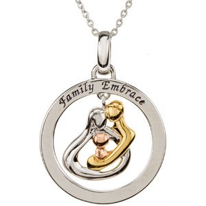 Sterling Silver 18k Yellow Gold Plate and 14k Rose Plate Gold Hug the Family Circle Necklace 18"