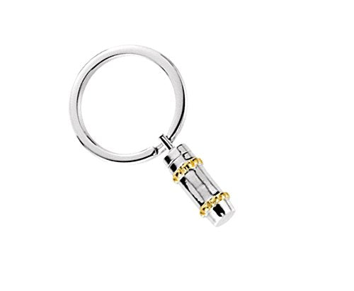 Two-Tone Cylinder Ash Holder Key Chain, Rhodium Plate Sterling Silver and Gold Plate Silver
