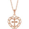 Scalloped Heart with Cross 14k Rose Gold Youth Pendant Necklace, 16" and 18" (15.50X11.70 MM)