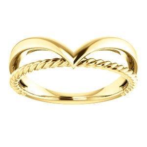 Negative Space Rope Trim and Curved 'V' Ring, 14k Yellow Gold, Size 5