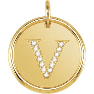 Diamond Initial "V" Round Pendant, 18k Yellow Gold-Plated Sterling Silver (.06 Ctw, Color GH, Clarity I1)