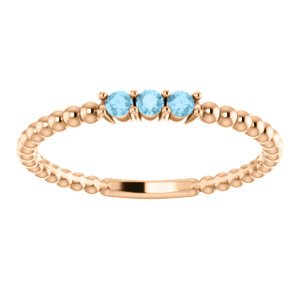 Aquamarine Beaded Ring, 14k Rose Gold, Size 6