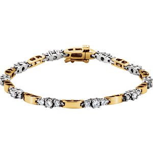 Two-Tone Diamond Line Bracelet, 14k Yellow & White Gold (1.88 Cttw, GH Color, I1 Clarity)