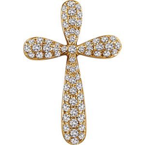 Diamond Petal Cross Pendant, Rhodium-Plated 14k Yellow Gold (.33 Ctw, H+ Color, I1 Clarity)