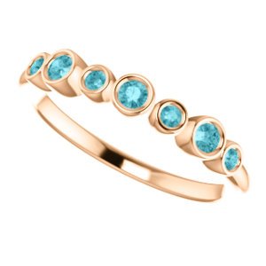 Blue Zircon 7-Stone 3.25mm Ring, 14k Rose Gold, Size 6