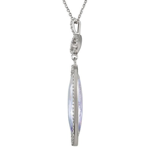 12.4 Ct Rose de France Quartz and 3/8 Ct Diamond Sterling Silver Necklace, 18"