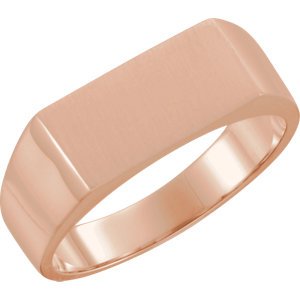 Men's Closed Back Brushed Rectangle Signet Semi-Polished 10k Rose Gold Ring (15x7.5mm) Size 10