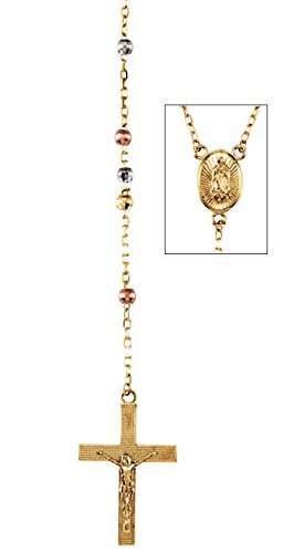 14k Yellow Gold Rosary Beads Necklace with 14k Trigold Beads