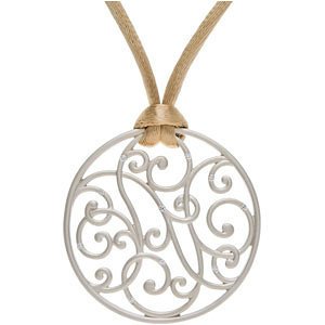 Diamond Round Filigree Pendant in Sterling Silver with Brown Cord, 16-18" (1/10 Cttw)