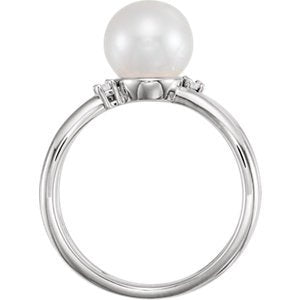 White Freshwater Cultured Pearl, Diamond Ring, Sterling Silver (8-8.5 mm)(.04 Ctw, Color G-H, Clarity I1)