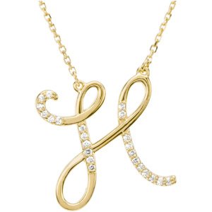 14k Yellow Gold Alphabet Initial Letter H Diamond Necklace, 17" (GH Color, I1 Clarity, 1/8 Cttw)