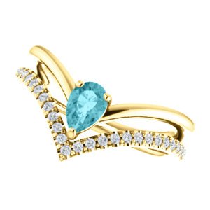 Blue Zircon Pear and Diamond Chevron 14k Yellow Gold Ring (. 16 Ctw, G-H Color, I1 Clarity)