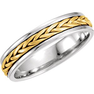 5mm 14k Yellow and White Gold Two-Tone Hand Woven Braided Comfort Fit Band, Size 5.5, 13