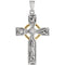 Diamond Halo Celtic Cross Rhodium-Plated Sterling Silver and 10k Yellow Gold Pendant (.01 Ct, I-J Color, I3 Clarity)