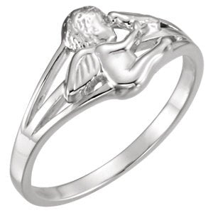 Angel with Dove Holy Ghost Rhodium Plated 14k White Gold Ring