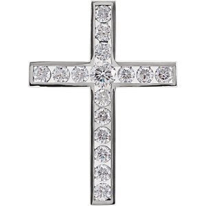 Diamond Coticed Cross Rhodium-Plated 14k White Gold Pendant (1.5 Ctw, G-H Color, I1 Clarity)