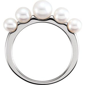 White Freshwater Cultured Pearl Five-Stone Ring, Rhodium-Plated 14k White Gold (4-6mm) Size 7.25