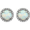 Created Opal Cabochon and Diamond Halo Button Earrings, Rhodium-Plated 14K White Gold