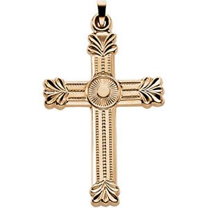 Fancy Halo Cross 14k Yellow Gold Pendant