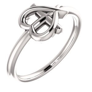 Girl's Cross with Heart Rhodium-Plated 14k White Gold Youth Ring