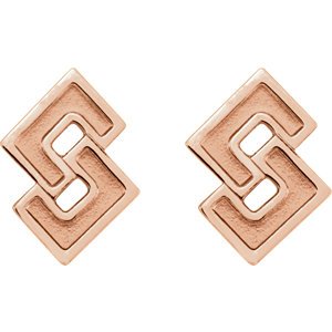 Inlaid Geometric Link Post Earrings, 14k Rose Gold